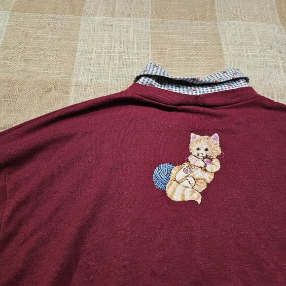 Vintage Cottagecore Granniecore Cat Lady Femi Cozy Turtleneck Cat Sweatshirt - Picture 7 of 11